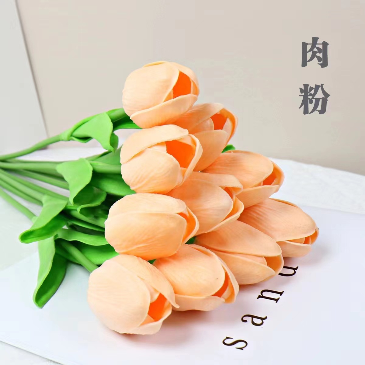tulip artificial flower wedding fake flower bouquet shooting props home living room decoration pu artificial flower wholesale Specification drawing