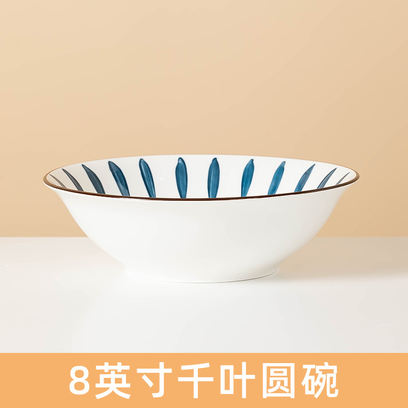 simple japanese style household ceramic bowl dish set rice bowl noodle bowl soup bowl dish creative matching cutlery plate details Picture