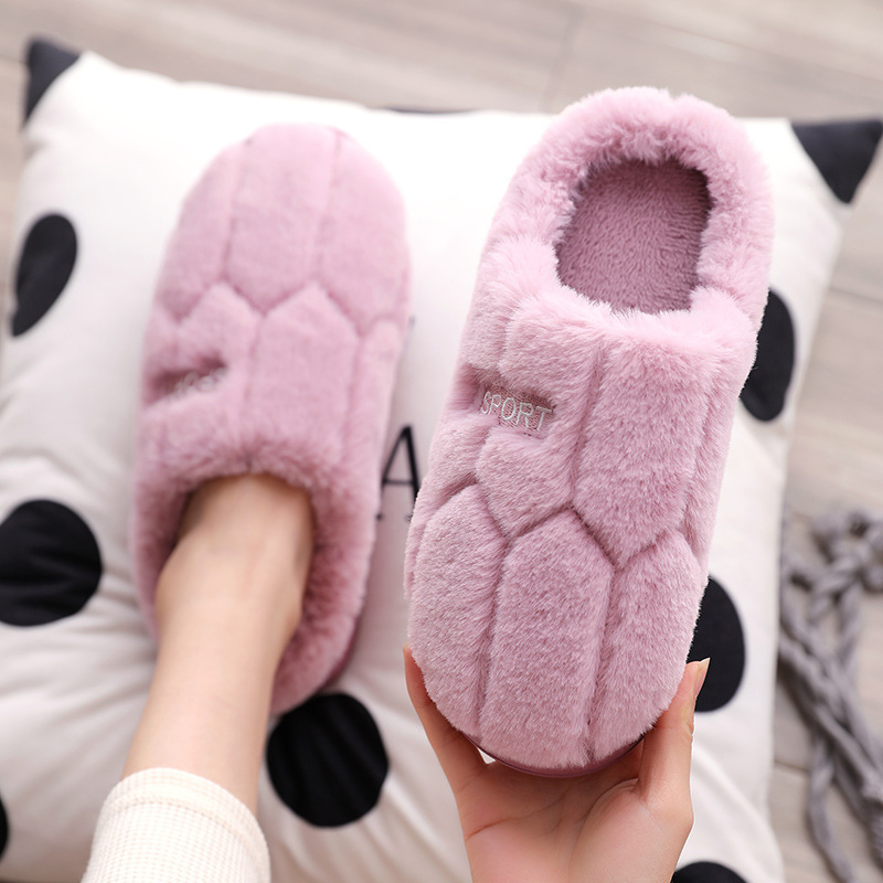 factory wholesale cotton slippers female winter household indoor warm non-slip thick bottom couple woolen slipper male autumn winter full figure