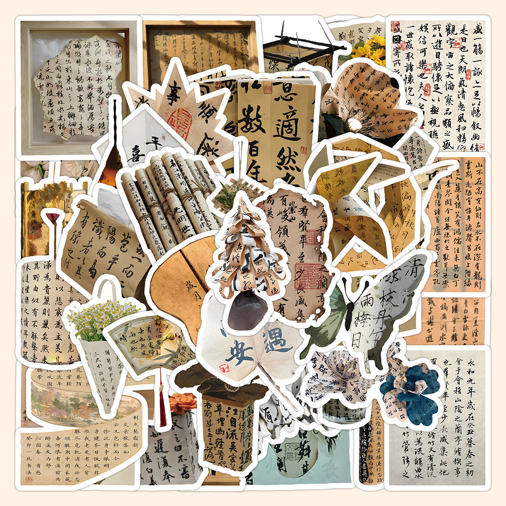 60 chinese style blessing words lucky graffiti stickers calligraphy text decoration notebook gift box sealing paste full figure