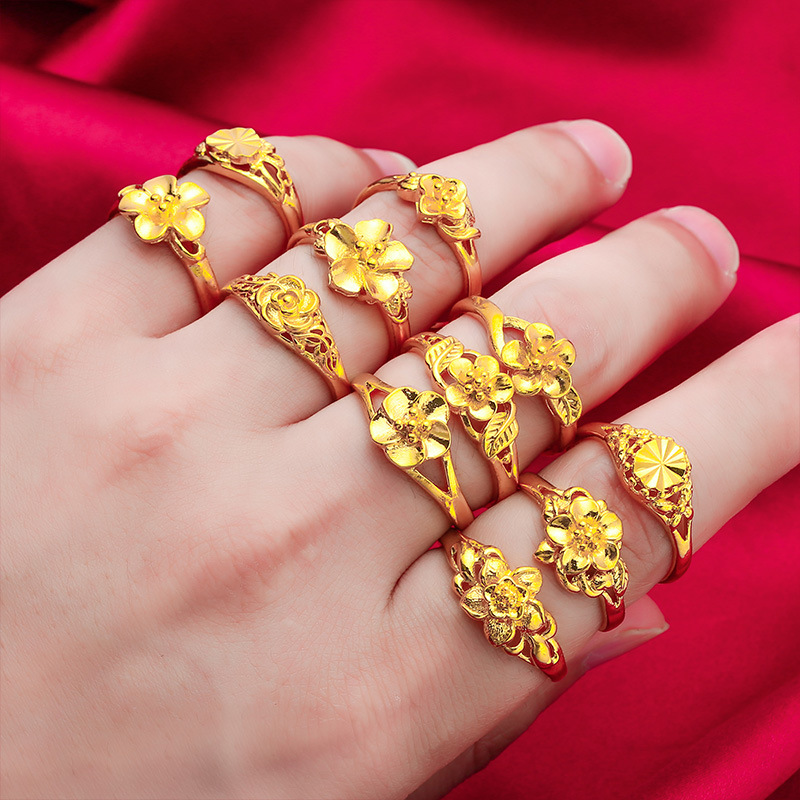 vietnam placer gold ring women's electroplated 24k simulation gold jewelry wedding supplies supplies for night market ring wholesale Application Scenario