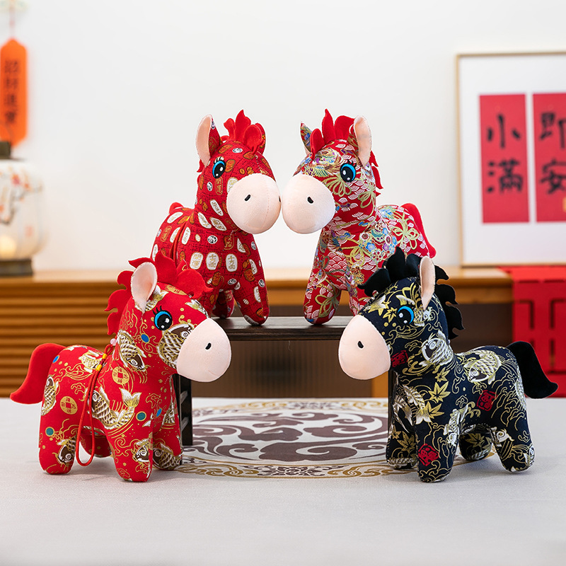 2026 year of the horse mascot doll zodiac flower cloth horse doll new year gift cute doll plush toys wholesale full figure