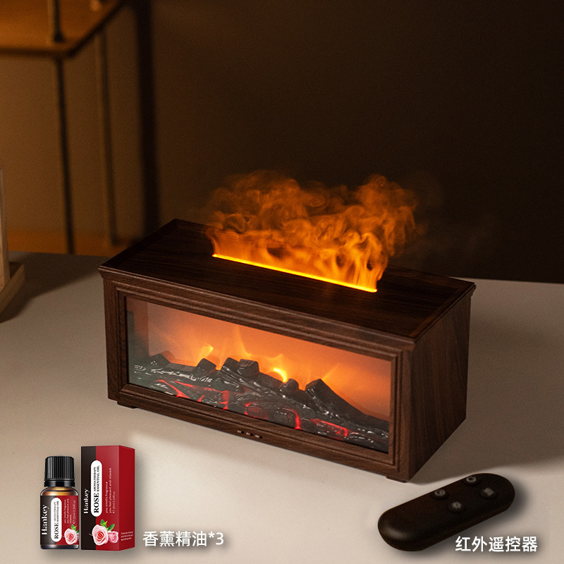 fireplace aroma diffuser 3d simulation flame ambience light essential oil creative small household cross-border wood grain air humidifier full figure