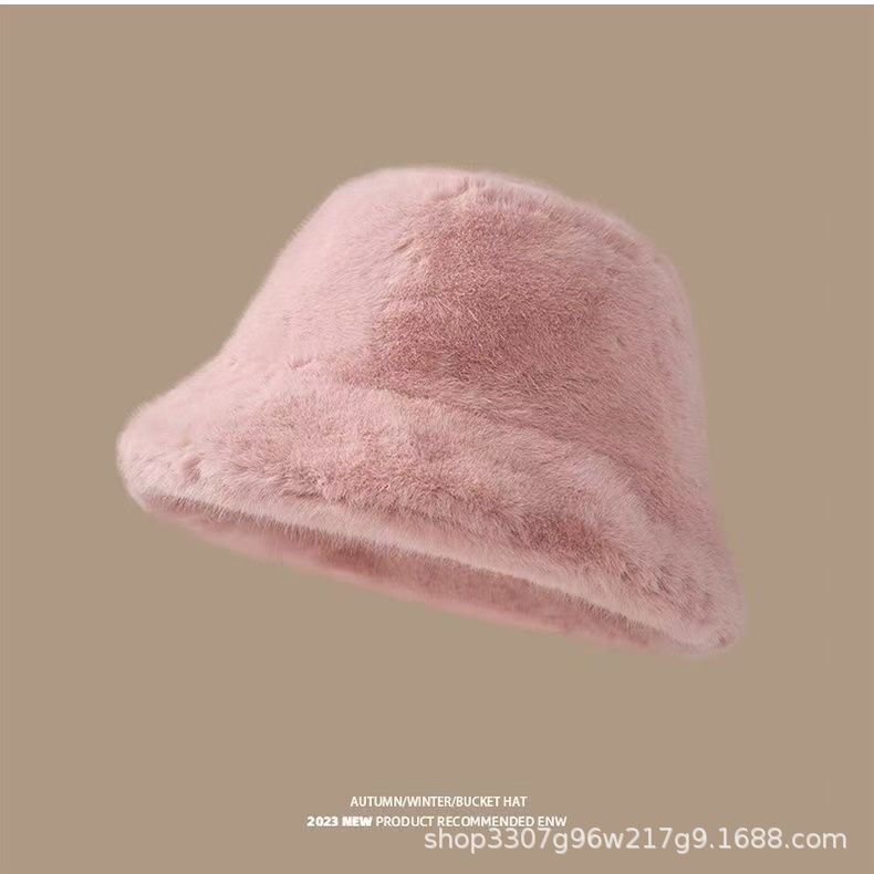 plush fisherman hat women's autumn and winter warm and simple fashion plush fisherman hat thickened big head circumference makes face look smaller full figure