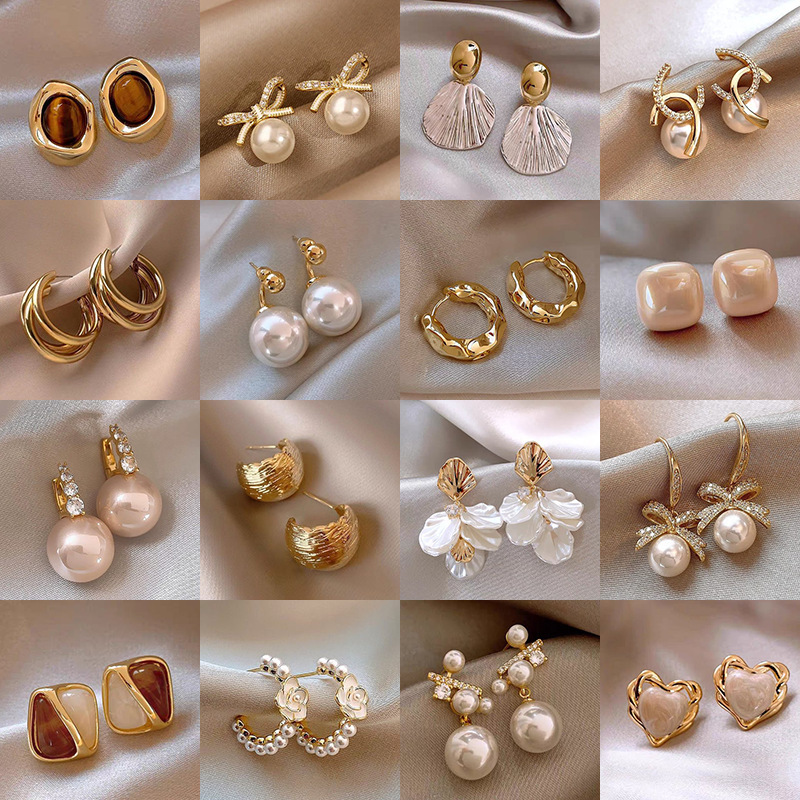 s925 silver pearl earrings women's light luxury high-grade niche online red all-match earrings 2025 spring and summer earrings wholesale Specification drawing