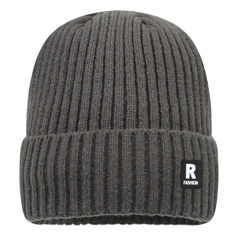 winter men's warm deer plush knitted hat outdoor cold-proof sleeve cap dome wool hat decorative letters Specification drawing