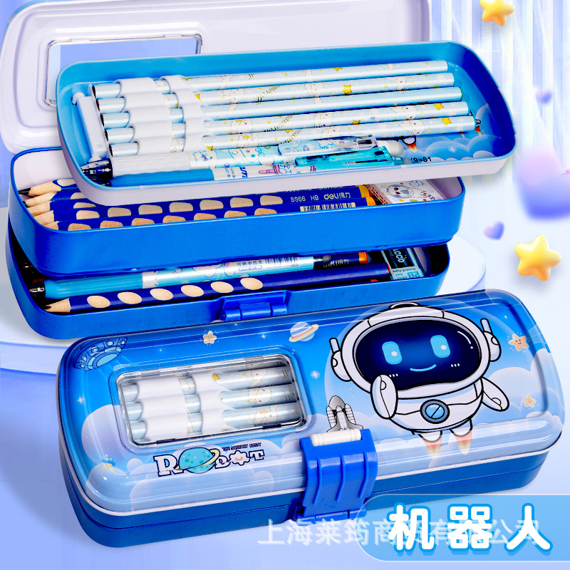 multiplication formula table stationery box men's and women's iron stationery box children's three-layer pencil box large capacity pupils' pencil case Item Picture