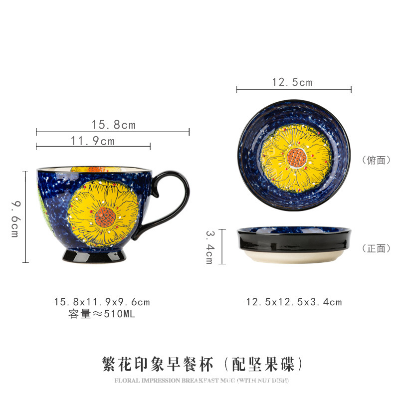 cross-border large capacity office home good-looking hand-painted flower mug creative coffee milk breakfast cup nordic Application Scenario