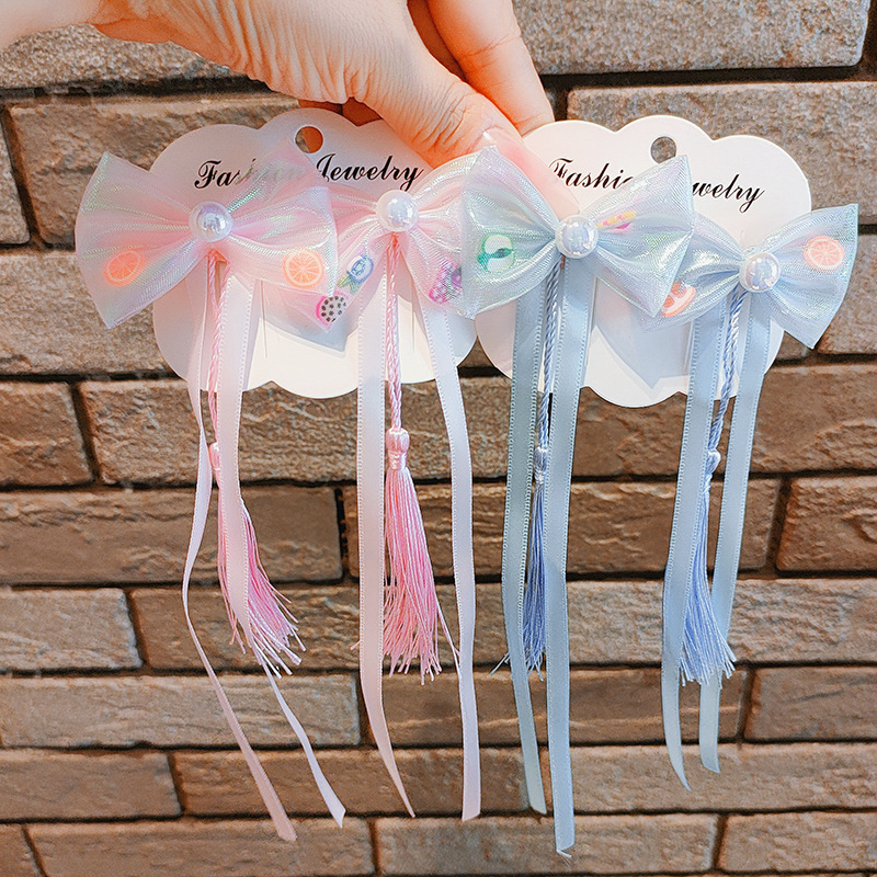 internet celebrity little princess antique bow ribbon hairpin children little girl hanfu purple hairpin girls hair accessories Specification drawing