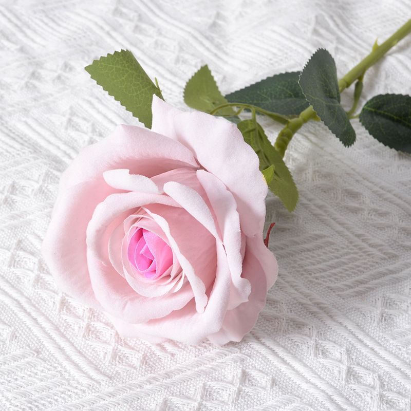 artificial flannelette rose single valentine's day home wedding decorative flowery wall hand feeling artificial flower artificial fake flower details Picture