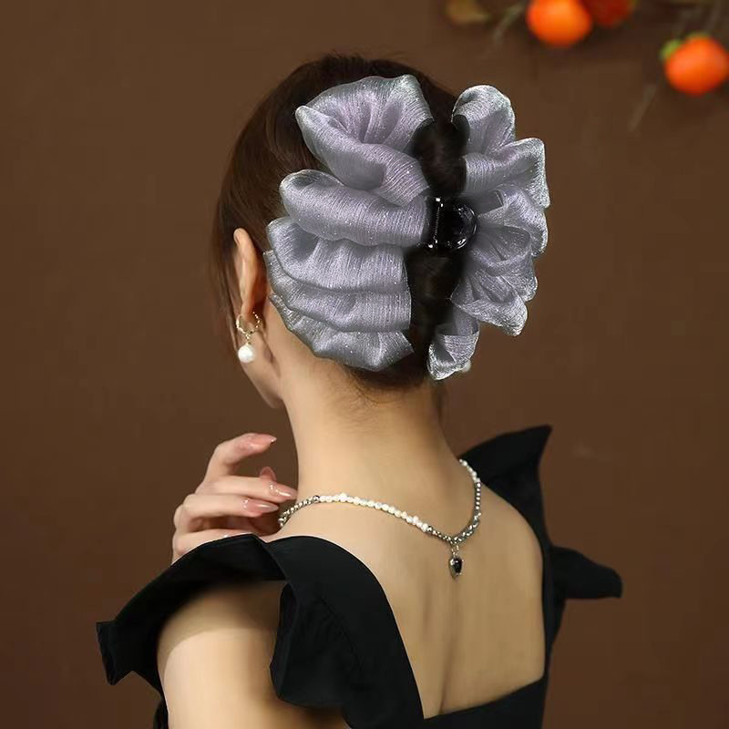 double-sided mesh cloud bubble grip princess bowknot barrettes back head shark clip female 2024 new headdress full figure