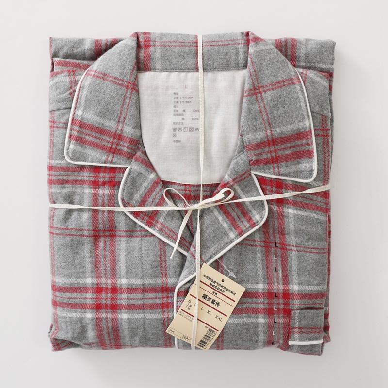 non-printed japanese style autumn and winter non-printed home wear cotton brushed flannel cotton pajamas men and women long-sleeve suit Specification drawing