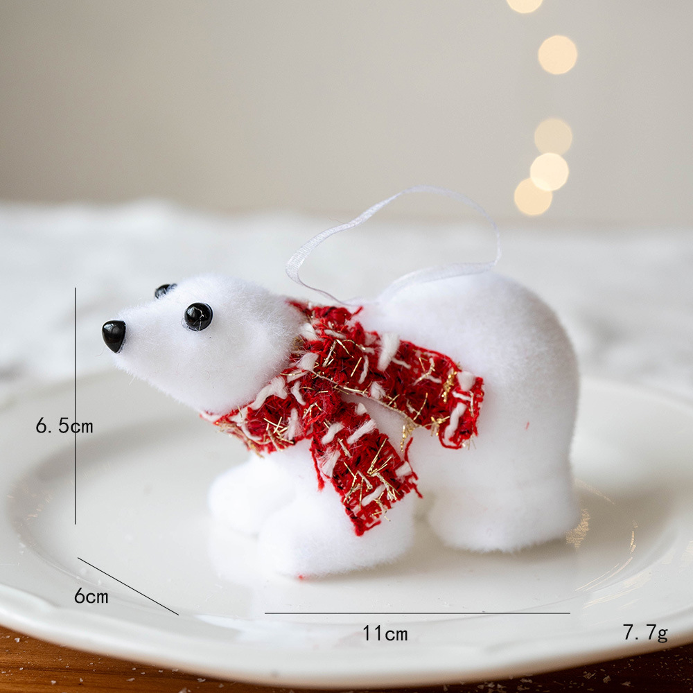 cross-border new christmas decoration flocking white bear pendant christmas tree cute creative decoration pendant hanging ornament details Picture