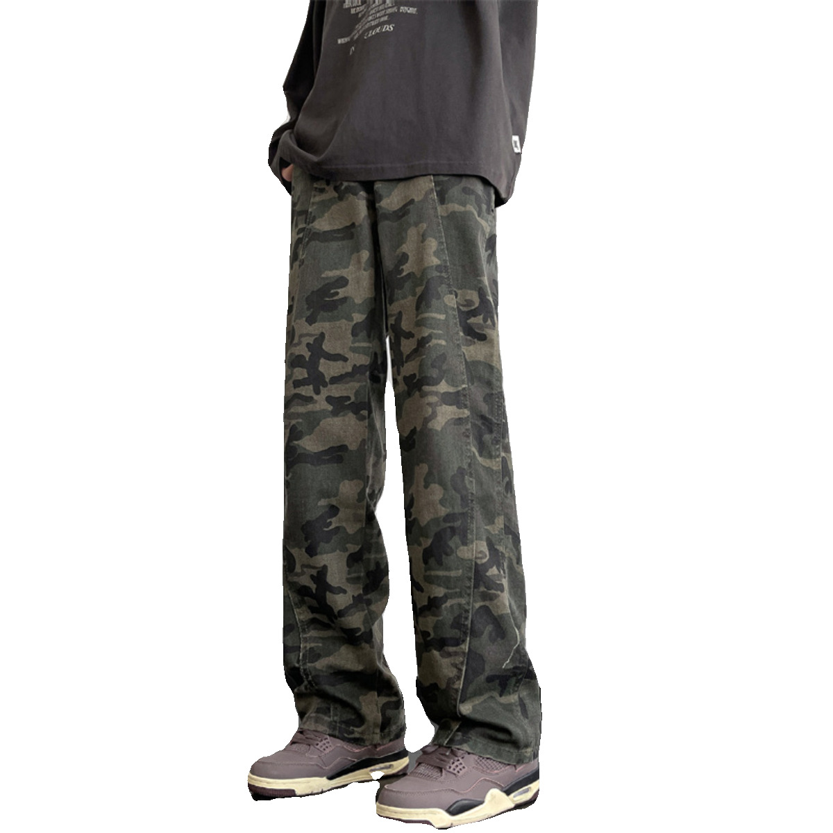 spring high street flared trousers american camouflage jeans men's straight vibe design high sense factory direct sales Item Picture