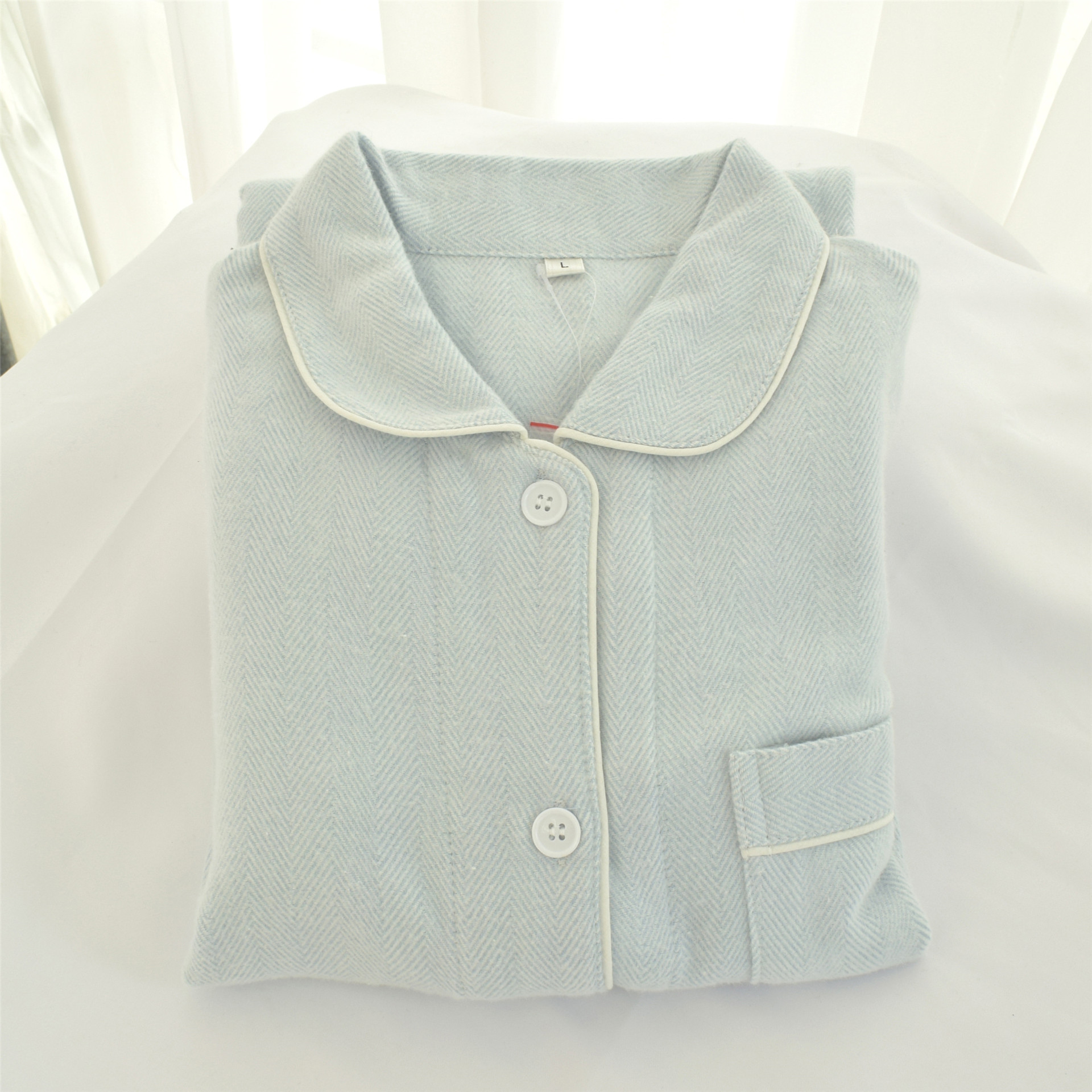 pure cotton brushed flannel autumn and winter classic long-sleeved trousers couple pajamas simple loose thick two-piece home wear full figure
