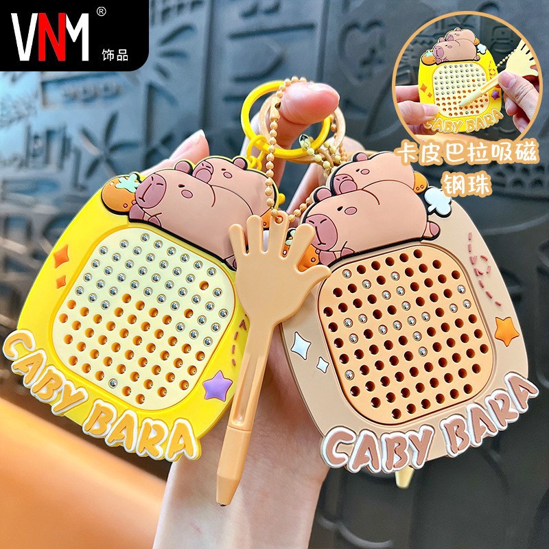 creative new decompression magnetic steel ball drawing board keychain cute schoolbag pendant car key chain gift wholesale full figure