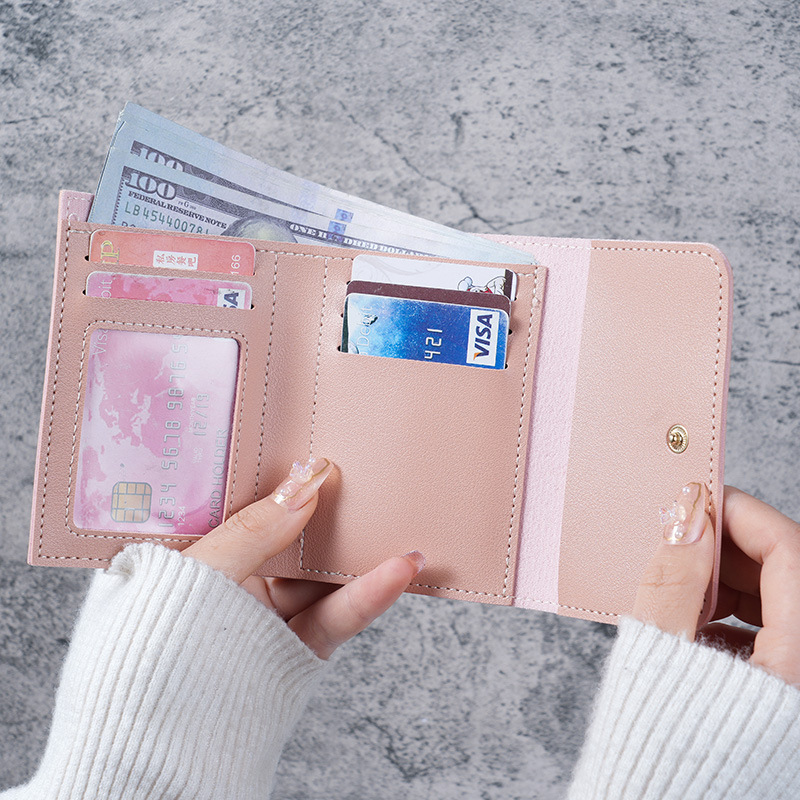 simple short women's wallet student ticket clip multifunctional card holder change three fold ultra-thin glossy wallet details Picture