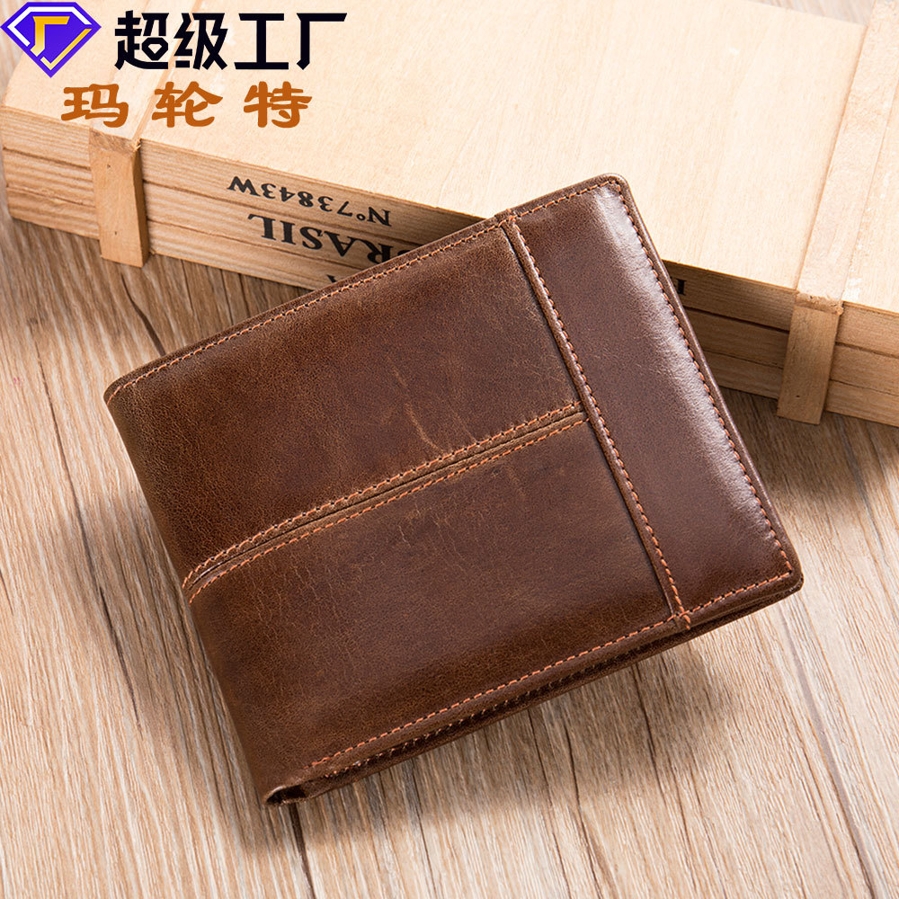 rfid anti-theft leather wallet for man wallet short first layer cowhide multiple card slots 2 fold men's wallet coin purse full figure