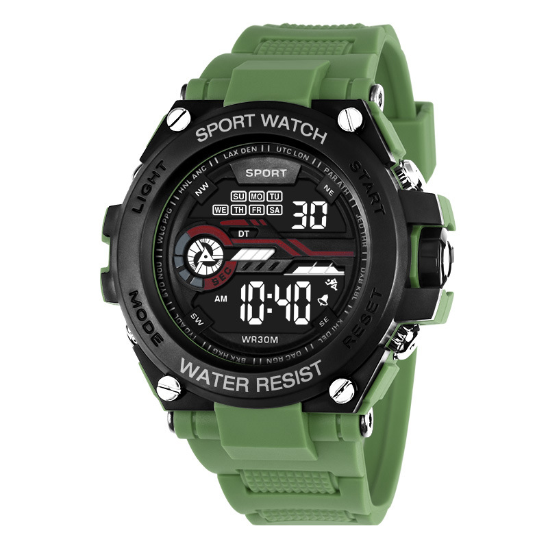 new fashion men's junior high school student electronic watch multi-function trend sports luminous timing led watch Item Picture