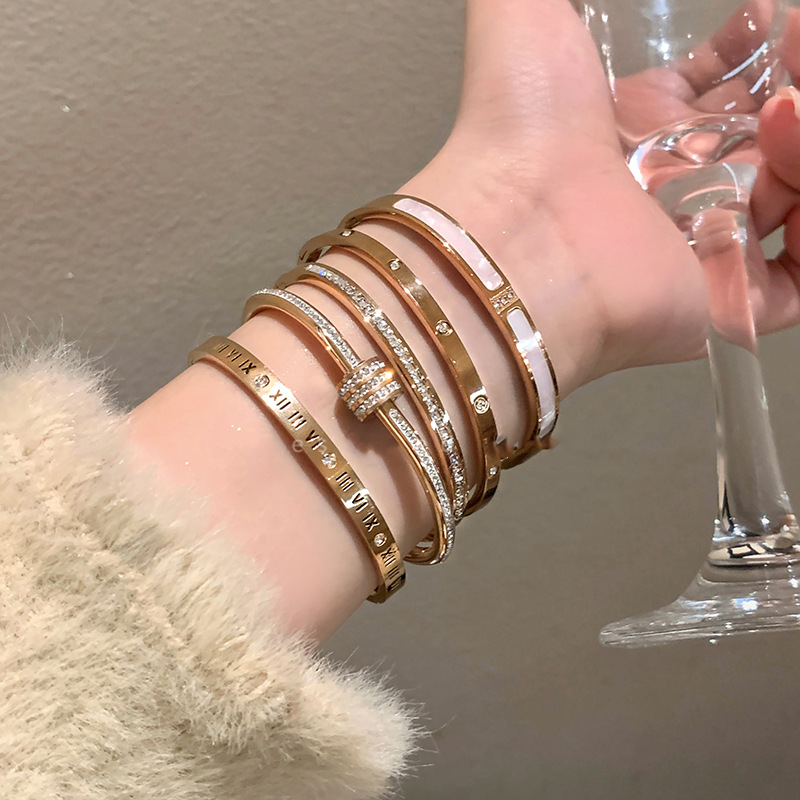 real gold electroplated zircon titanium steel bracelet women's fashion simple high sense bracelet niche temperament all-match jewelry wholesale details Picture