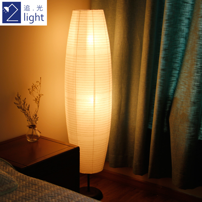 lampshade floor lamp nordic style ins style vertical simple living room bedroom creative warm led paper lighting details Picture