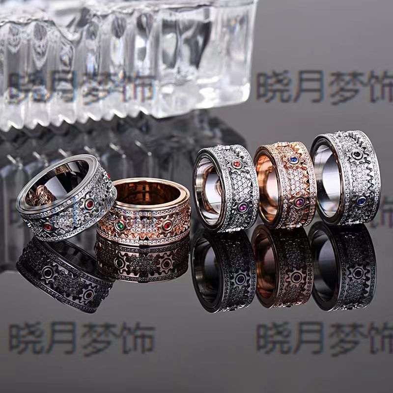 metal circle hot-selling starry rotatable gear ring rotating cnc full diamond inlaid mechanical cross-border Item Picture