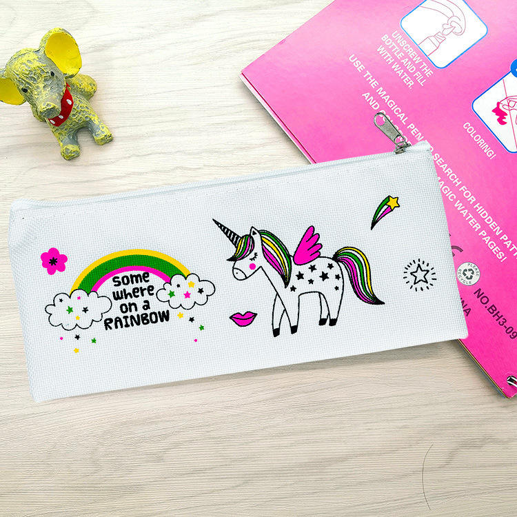 creative korean version cartoon canvas pen bag cute oxford zipper coin purse stationery case student stationery pencil bag details Picture