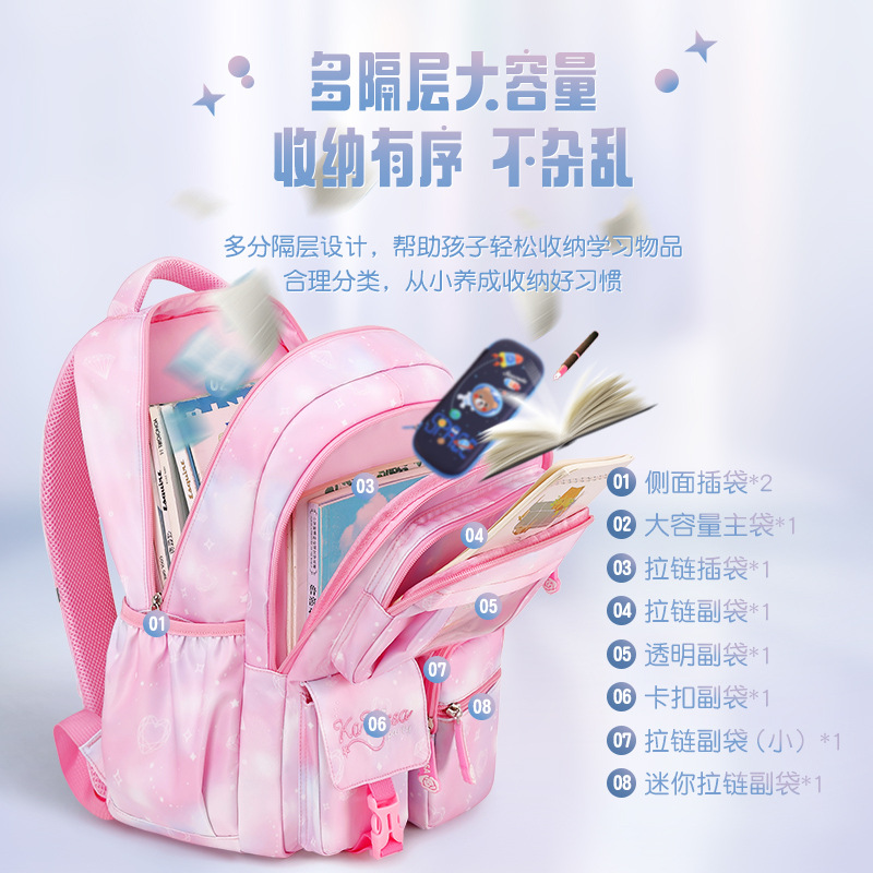 new style pink princess primary school student schoolbag children backpack girl lightweight and large capacity middle school students' backpack Specification drawing