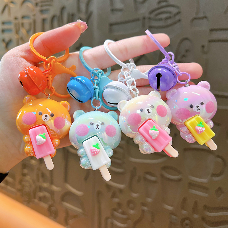 creative with electroplated bear ice cream keychain exquisite lovely bag pendant car key accessories lanyard gift goods details Picture
