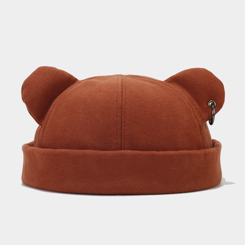 new street fashion men's bear ears yupi chinese landlord hat women's trendy korean style iron hoop hip hop brimless melon skin hat full figure