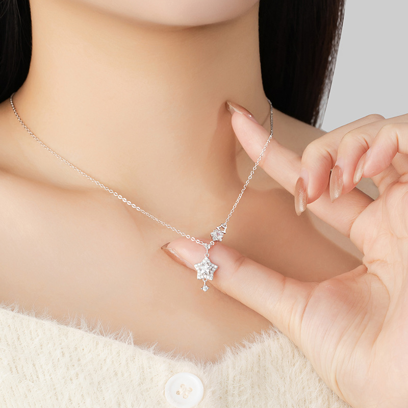s925 sterling silver xingx necklace women's fashion all-match zircon pentagram clavicle chain ins style starry sky necklace Application Scenario