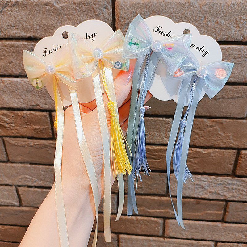 internet celebrity little princess antique bow ribbon hairpin children little girl hanfu purple hairpin girls hair accessories details Picture