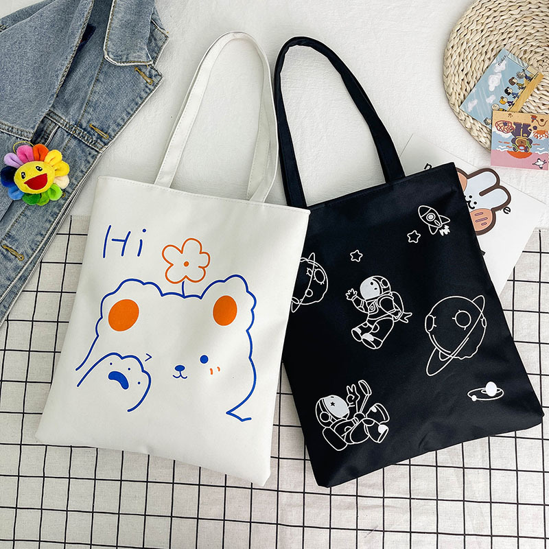 fashion simple japanese backpack summer new korean style large capacity canvas tote cartoon literary shoulder bag women details Picture
