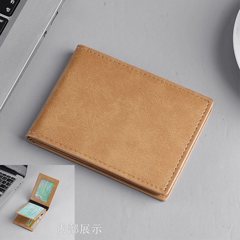 japanese non-printed matte wallet card holder integrated men's ultra-thin short wallet soft leather wallet multiple card slots wallet Item Picture