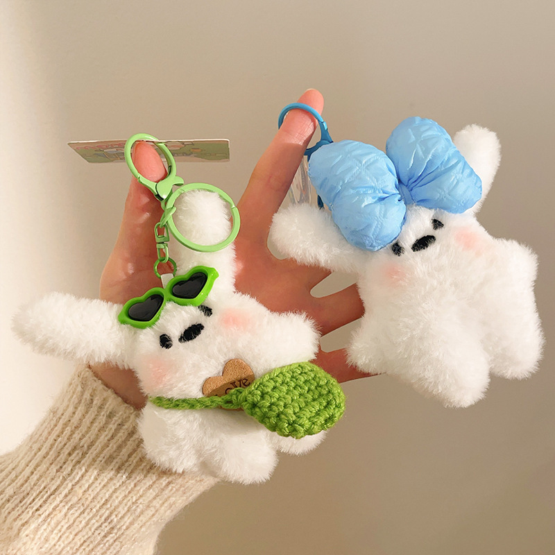 cartoon plush doll blush bunny pendant puppy doll bag keychain ornaments gift with hand gift for younger generation details Picture