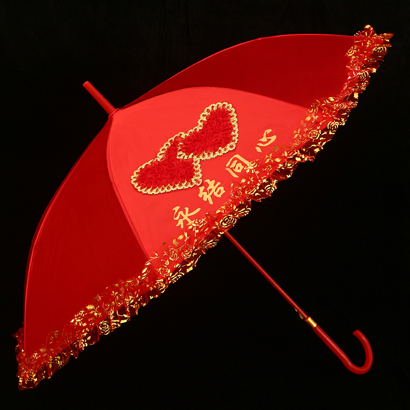 wedding red umbrella wedding umbrella wedding umbrella women's wedding bride umbrella long handle embroidery ancient style chinese wedding red umbrella wedding umbrella details Picture