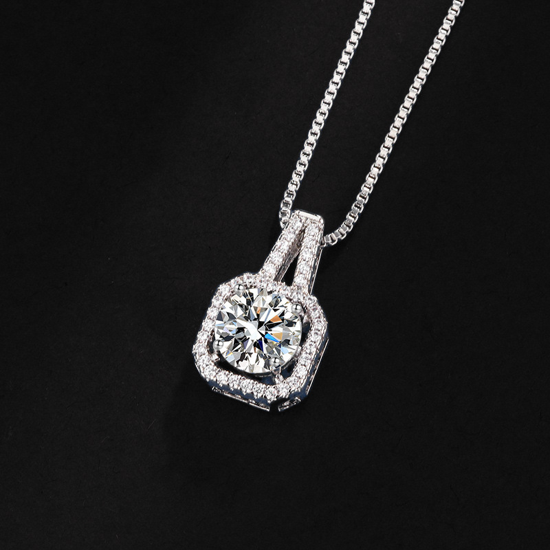 cross-border hot sale square bag diamond necklace ring female 1 karat ear studs ring clavicle chain tik tok live stream supply details Picture