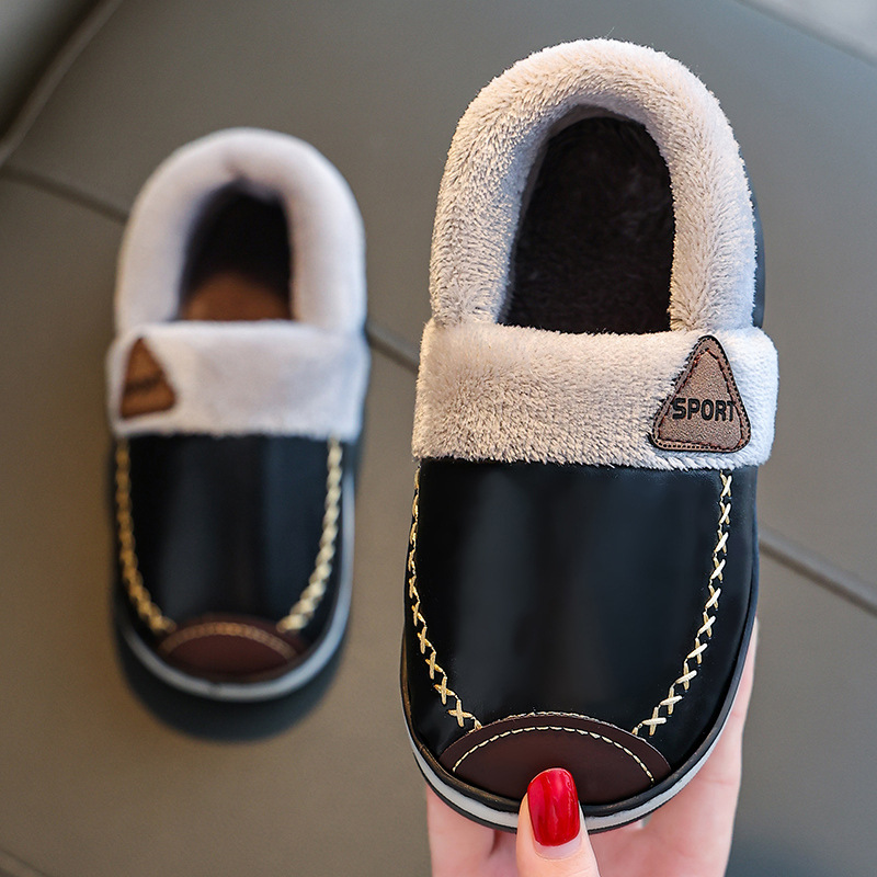 children's cotton slippers parent-child male and female baby large, medium and small pu waterproof parent-child interior home thermal soft soled non-slip Application Scenario