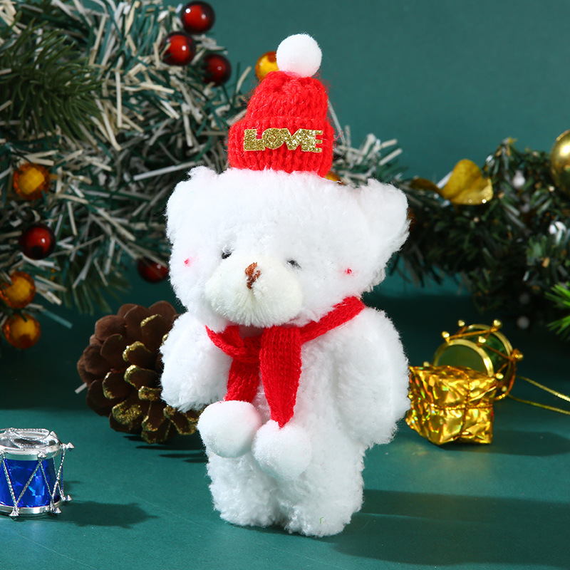 christmas cute blush scarf little bear plush doll doll siamese bear keychain pendant little doll full figure