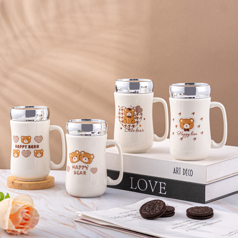 ceramic cup mirror cup with lid creative household water cup cartoon mug advertising gift cup customized wholesale Specification drawing