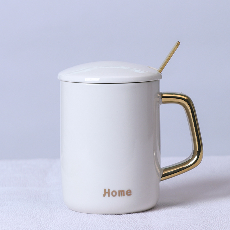 ins light luxury gold-plated handle office couple ceramic mug coffee cup activity gift printed logo full figure