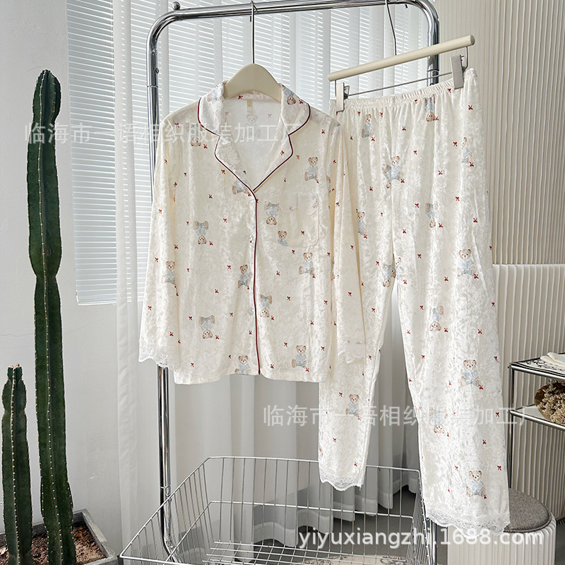 2024 autumn new gold velvet bear pajamas for women autumn and winter leisure comfortable ladies home leisure suit wholesale full figure