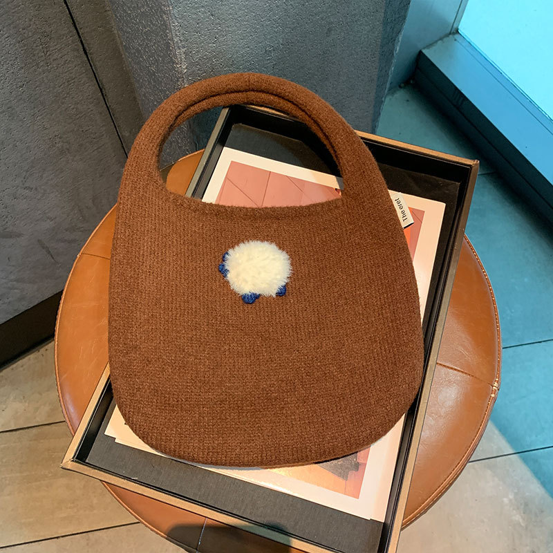 korean ins style knitted bag design sense niche handbag fashion all-matching casual handbag knitted hand bag full figure