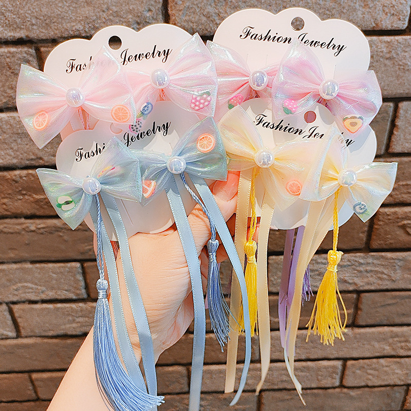 internet celebrity little princess antique bow ribbon hairpin children little girl hanfu purple hairpin girls hair accessories full figure