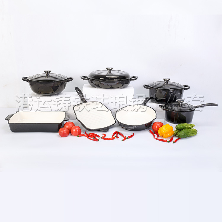 enamel pot soup pot 24cm cast iron pot stew pot household soup stew thermal casserole induction cooker hot pot enamel suit pot full figure