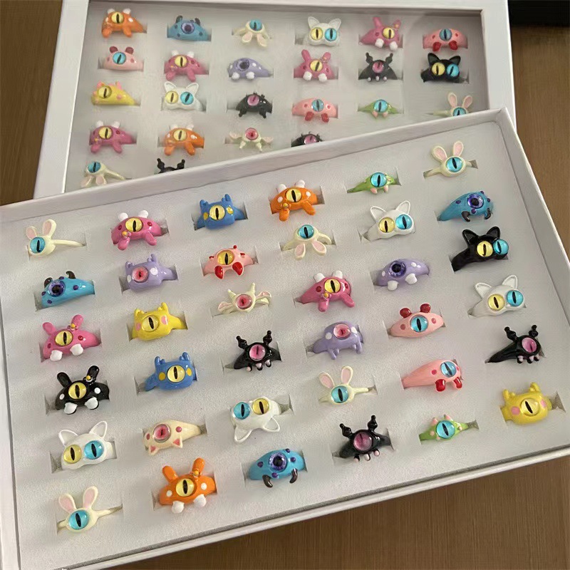 cute little monster new children's ring dopamine couple girlfriends ring children gift cartoon ring full figure