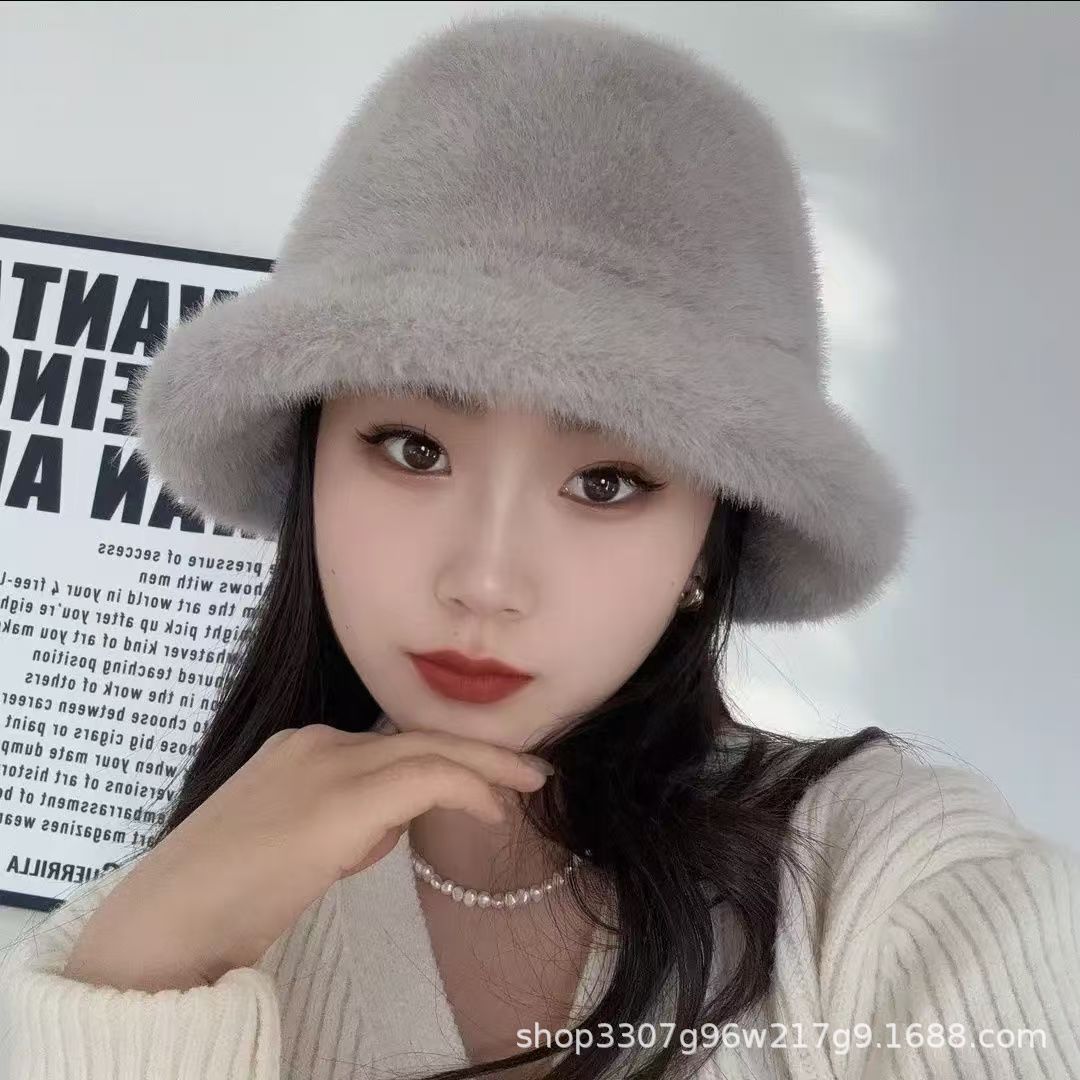 plush fisherman hat women's autumn and winter warm and simple fashion plush fisherman hat thickened big head circumference makes face look smaller Specification drawing