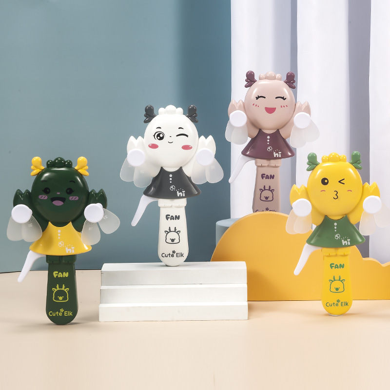 cartoon rabbit double fan blade double-headed hand pressure fan children outdoor hand-held hand-cranked portable and cute mini little fan details Picture