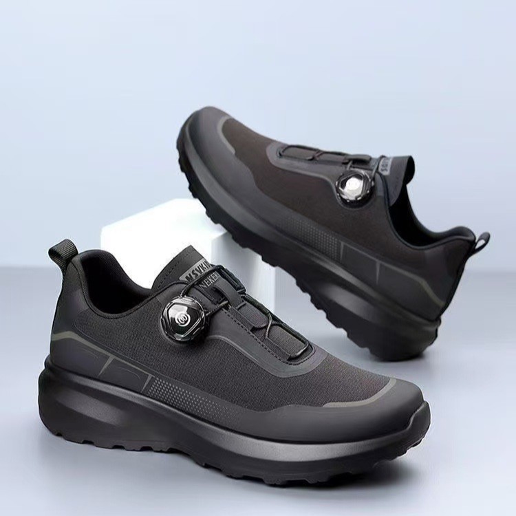 foreign trade men's shoes new rotating button men's casual shoes black commuter shoes thick bottom non-slip outdoor sneakers men Item Picture