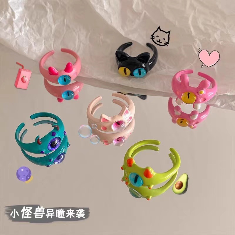 cute little monster new children's ring dopamine couple girlfriends ring children gift cartoon ring Application Scenario